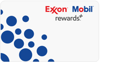 White Exxon Mobil Rewards+ card with blue polka dots