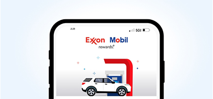 Top of phone with Exxon Mobil Rewards+ gas app open