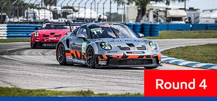 Black Porsche Carrera and a Red Porsche Carrera racing at the Watkins Glen International